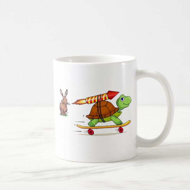 Raketenangetriebene Schildkröte und Hasen Kaffeetasse (Rechts)