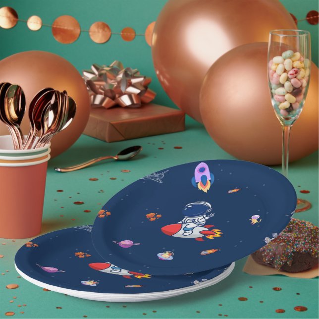 Raketenballons - Weltraum Geburtstagsfeier Pappteller (Multi)