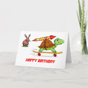 Raketengetriebene Tortoise und Hare Birthday Karte