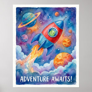 Raketenraumschiff & Außerirdisches Abenteuer Warte Poster