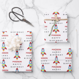Raketenraumschiff Starter Individuelle Name Geburt Geschenkpapier Set