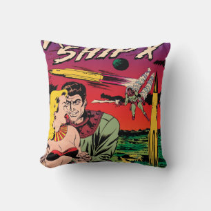 Raketenraumschiff X Vintage Sci-Fi-Comic-Cover Kissen