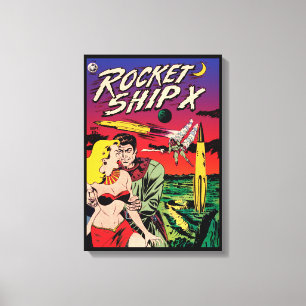 Raketenraumschiff X Vintage Sci-Fi-Comic-Cover Leinwanddruck