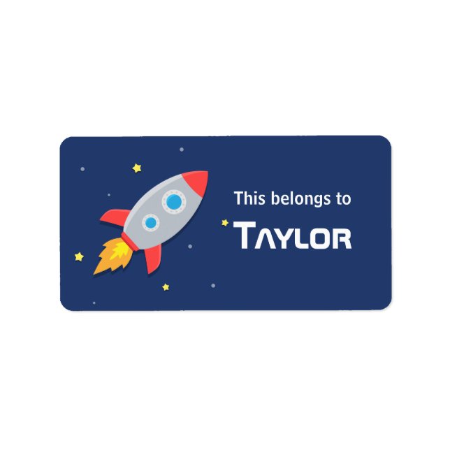 Raketenschiff explodiert in den Weltraum, für Kind Adressaufkleber (Vorne)