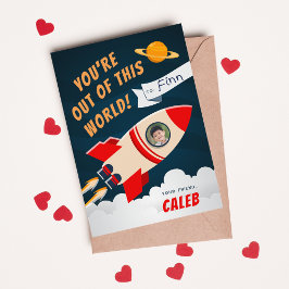 Raketenschiff Foto-Klassenzimmer Valentinstag-Kart Einladung