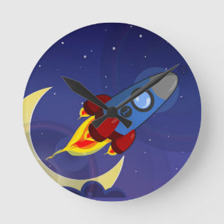 Raketenschiff für Kinder Runde Wanduhr