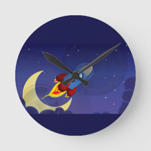 Raketenschiff für Kinder Runde Wanduhr