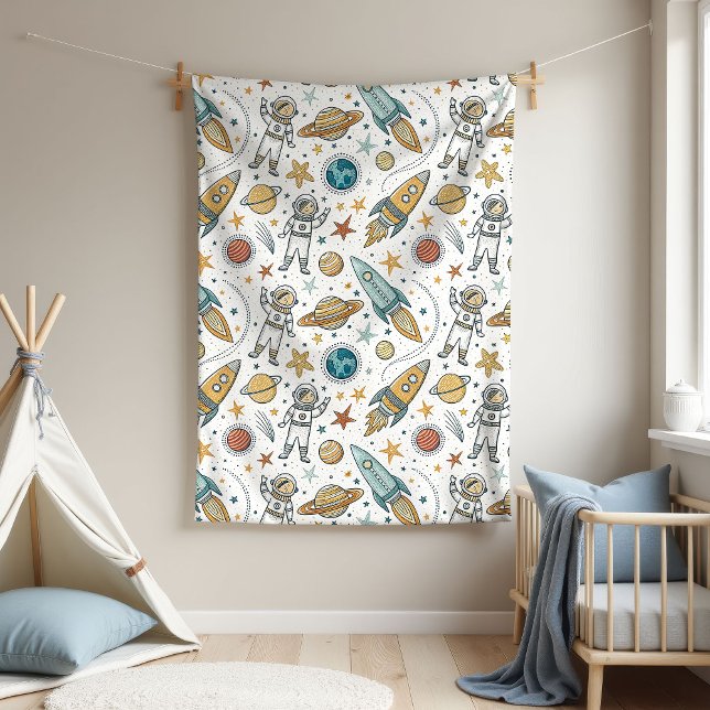 Raketenschiff Planeten & Sterne für Neugeborene Fleecedecke (Rocket Ship Blanket Planets & Stars for Newborn)