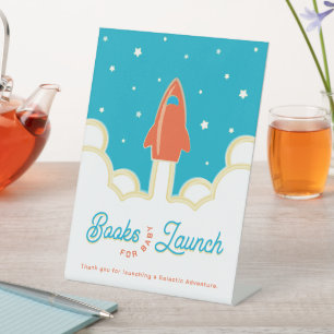 Raketenstart-Bücher für Baby Rot und Türkis Sockelschild