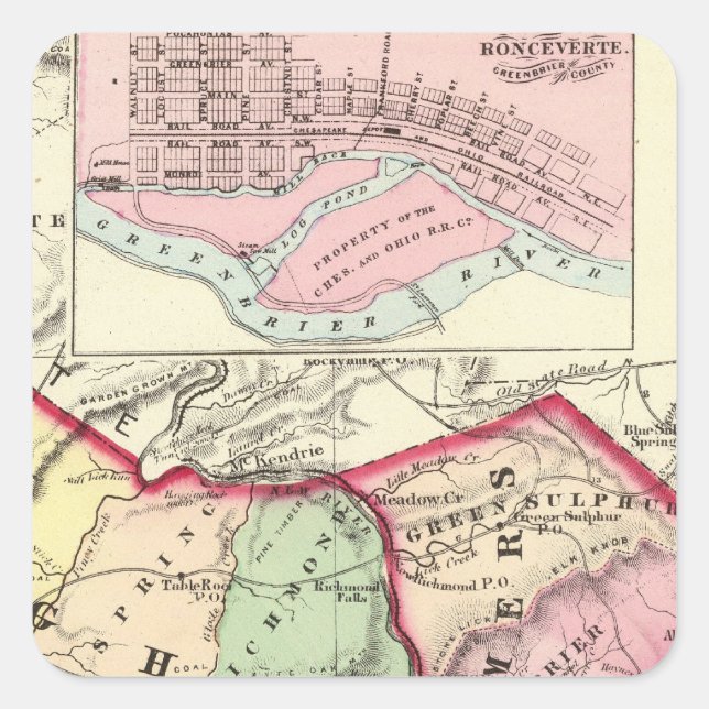 Raleigh, Mercer, Summers, Monroe Landkreises Quadratischer Aufkleber (Vorderseite)