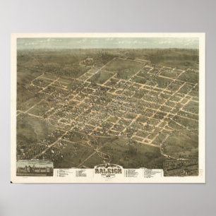 Raleigh N. Carolina 1872 Antike Panoramabalkarte Poster