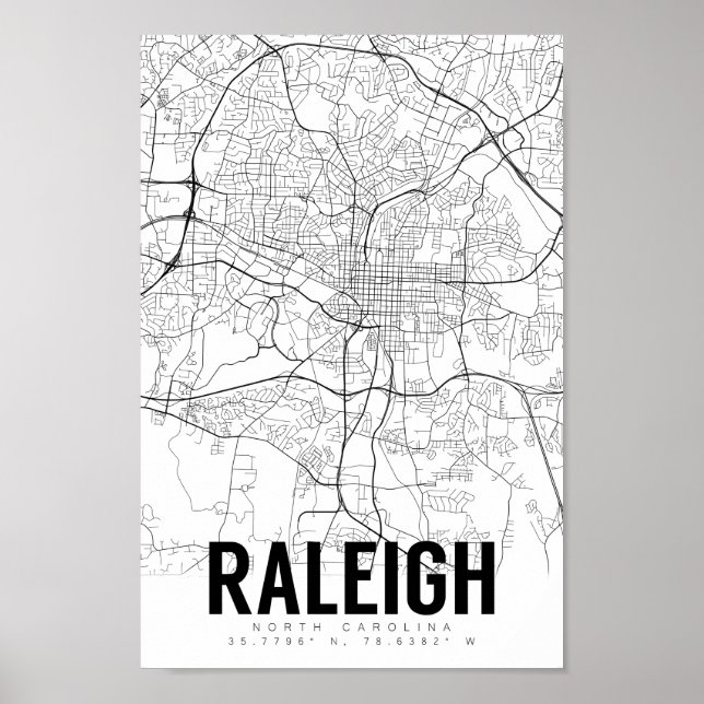 Raleigh NC Minimalistisch Map Art Poster (Vorne)