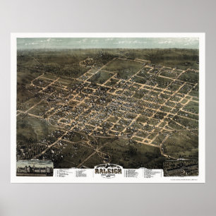 Raleigh, NC Panorama Karte - 1872 Poster