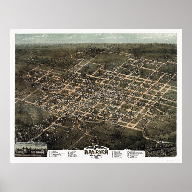 Raleigh, NC Panorama Karte - 1872 Poster (Vorne)