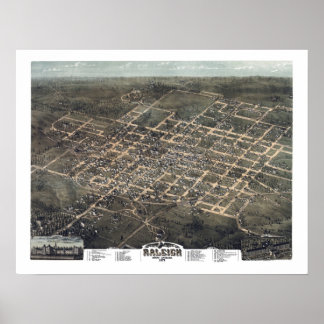 Raleigh, NC Panorama Karte DIGITAL ENTFERNT Poster