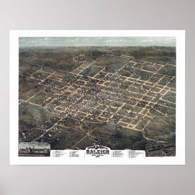 Raleigh, NC Panorama Karte DIGITAL ENTFERNT Poster (Vorne)