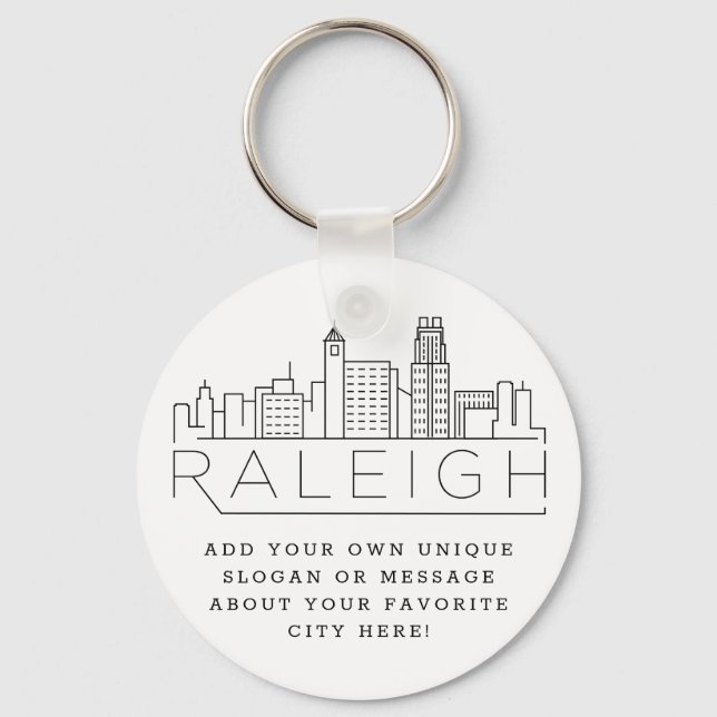 Raleigh, NC Stylized Skyline | Benutzerdefinierter Schlüsselanhänger (Vorderseite)