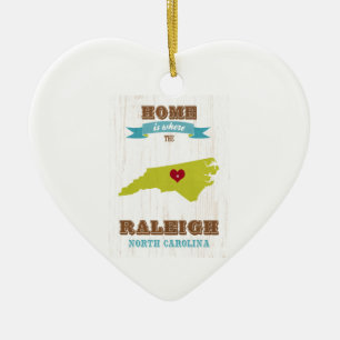 Raleigh, Nord-Carolinakarte - Zuhause ist wo Keramik Ornament