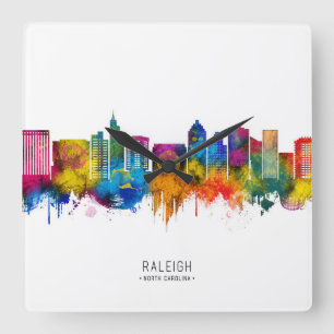 Raleigh North Carolina Skyline Quadratische Wanduhr