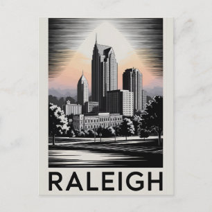 Raleigh North Carolina Skyline Schwarz Weiß Holzsc Feiertagspostkarte