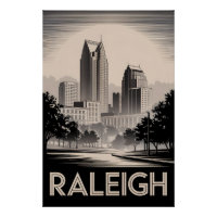 Raleigh North Carolina Skyline Schwarz Weiß Holzsc