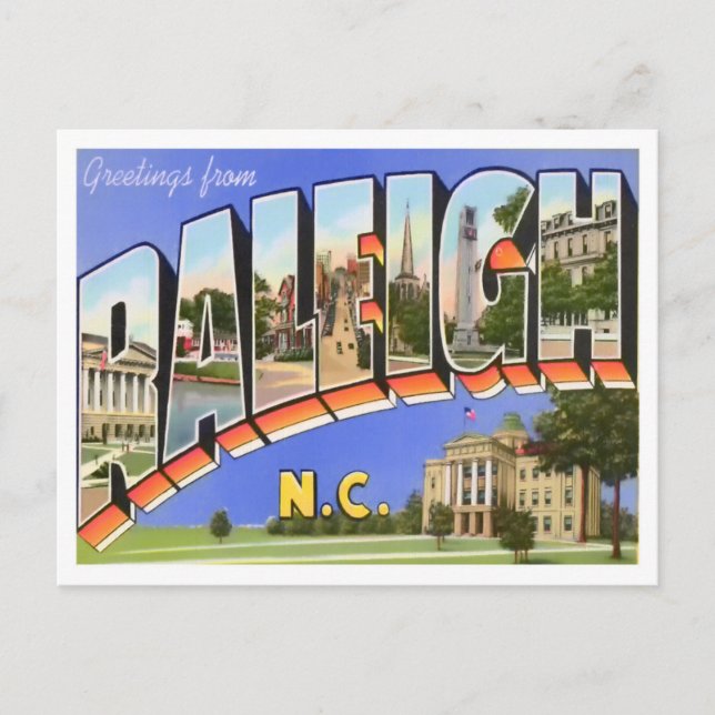 Raleigh, North Carolina Vintag Big Letters Postkarte (Vorderseite)