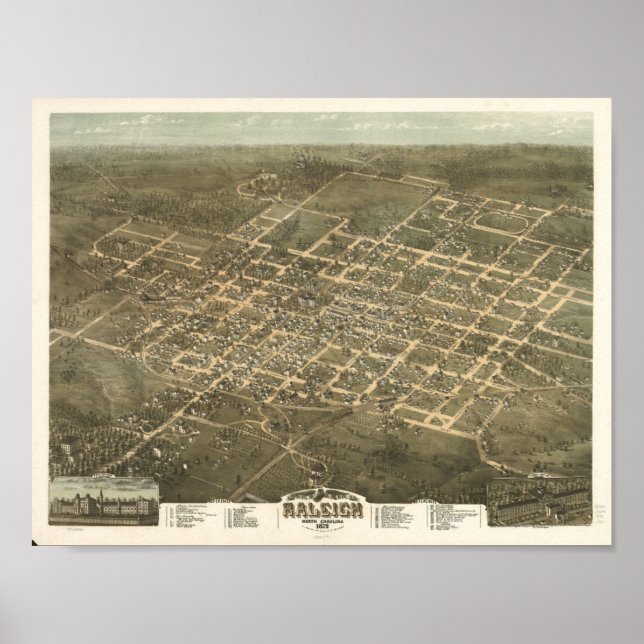 Raleigh North Carolina Vintag Karte 1872 Poster (Vorne)