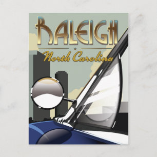 Raleigh North Carolina Vintage-Automobilplakat Postkarte