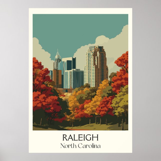 Raleigh North Carolina Vintager Skyline Fall Poster (Vorne)