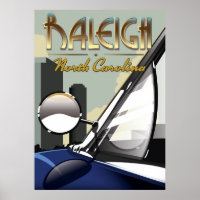 Raleigh North Carolina Vintages Automobilplakat