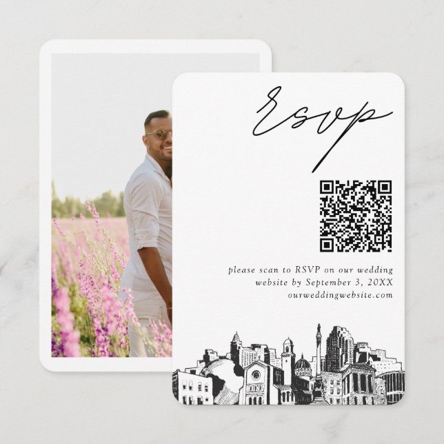 Raleigh Wedding Modern UAWG QR Code Begleitkarte (Vorne/Hinten)
