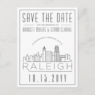 Raleigh Wedding   Stilisierte Skyline Save the Dat Postkarte