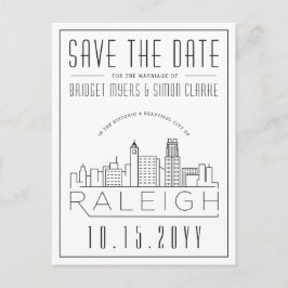 Raleigh Wedding | Stilisierte Skyline Save the Dat Postkarte