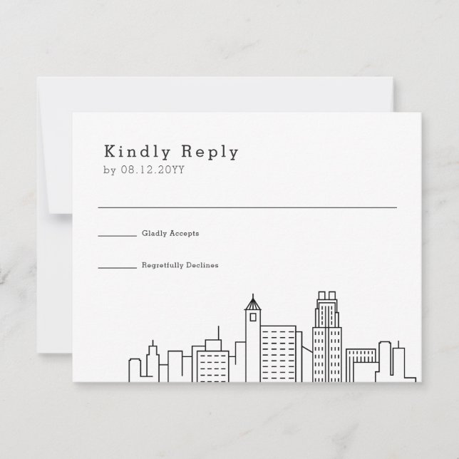 Raleigh Wedding | Stilisierte Skyline-UAWG RSVP Karte (Vorderseite)