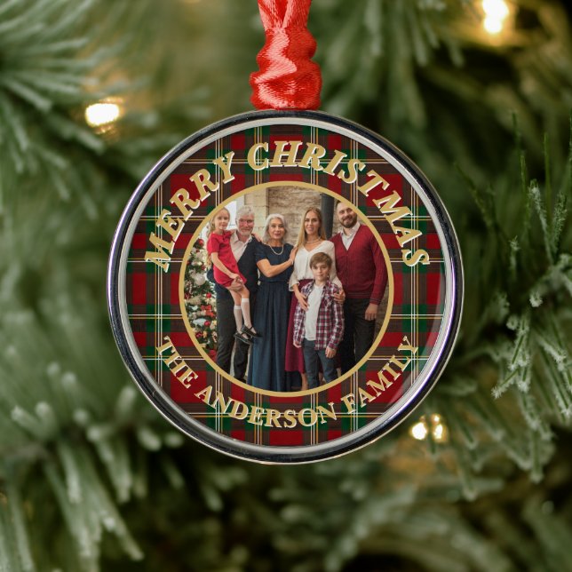 Ralph Lauren Tartan Plaid Family Photo Christmas Ornament Aus Metall (Baum)