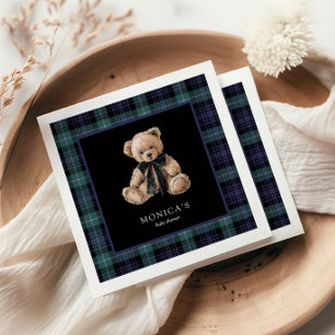 Ralph Teddy Bär Navy Grün Kariert Baby Shower Serviette