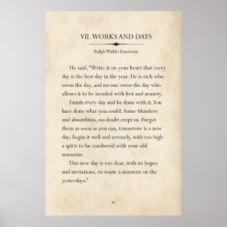 Ralph Waldo Emerson Works and Days Book Page Art Poster