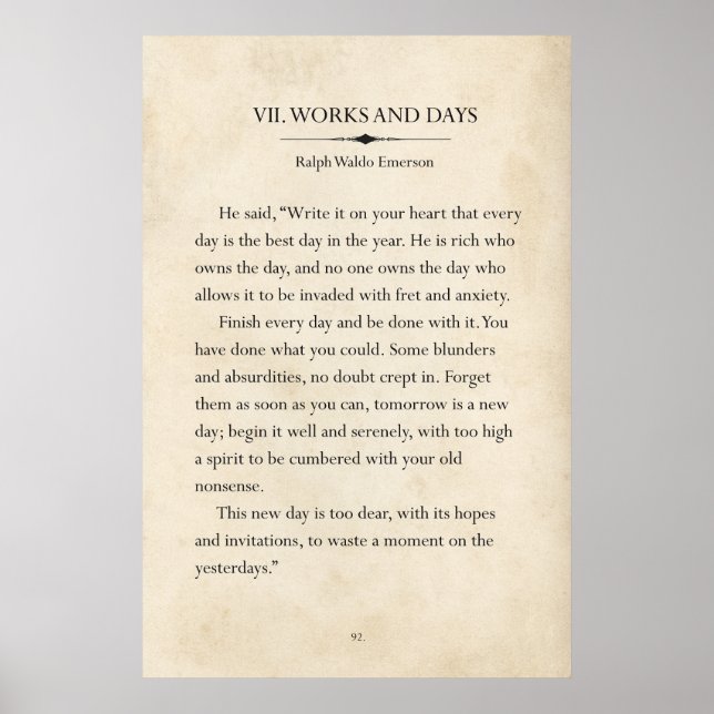 Ralph Waldo Emerson Works and Days Book Page Art Poster (Vorne)