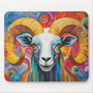 Ram Animal Portrait Farbige Malerei Mousepad