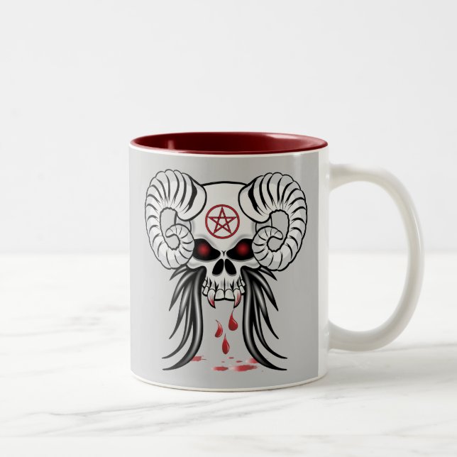 Ram Horned Skull Zweifarbige Tasse (Rechts)