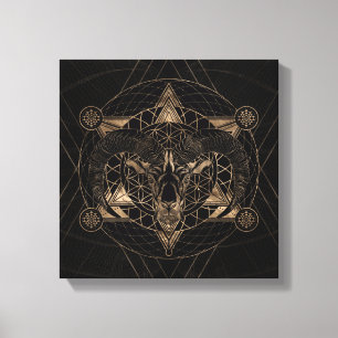 Ram in Sacred Geometry - Schwarz und Gold Leinwanddruck