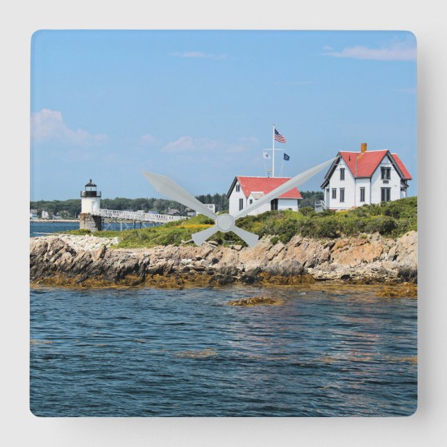 Ram Island Lighthouse, Maine Square Wall Clock Quadratische Wanduhr (Vorderseite)