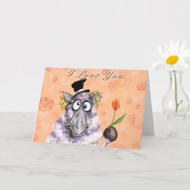 Ram mit Blume Funny Valentine Day Card Karte (Kleine Pflanze)