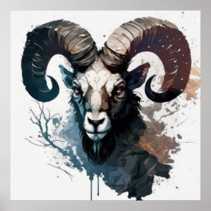 Ram Portrait Tiermalerei Kunst, Dichtung und Musik Poster