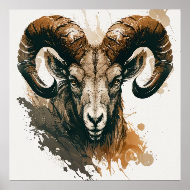 Ram Portrait Tiermalerei Kunst, Dichtung und Musik Poster (Vorne)