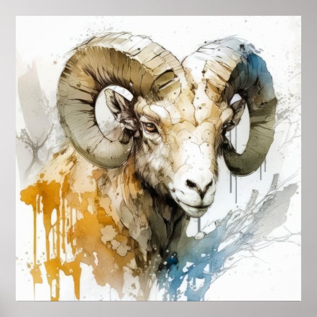 Ram Portrait Tiermalerei Kunst, Dichtung und Musik Poster (Vorne)