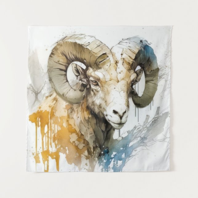 Ram Portrait Tiermalerei Kunst, Dichtung und Musik Wandteppich (Vorderseite)