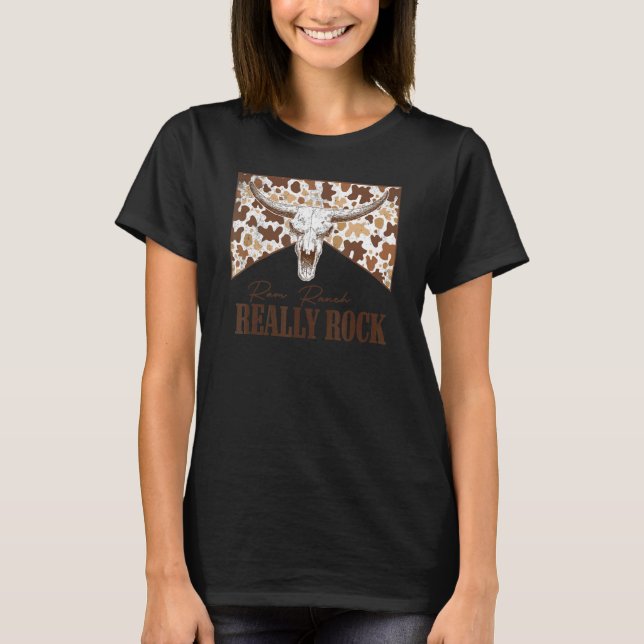 Ram Ranch Real Rock Leopard Bull Skull Country m T-Shirt (Vorderseite)