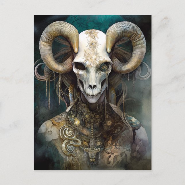 Ram Skull Surreal Fantasy Art Postkarte (Vorderseite)