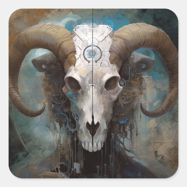 Ram Skull Surreal Fantasy Art Quadratischer Aufkleber (Vorderseite)